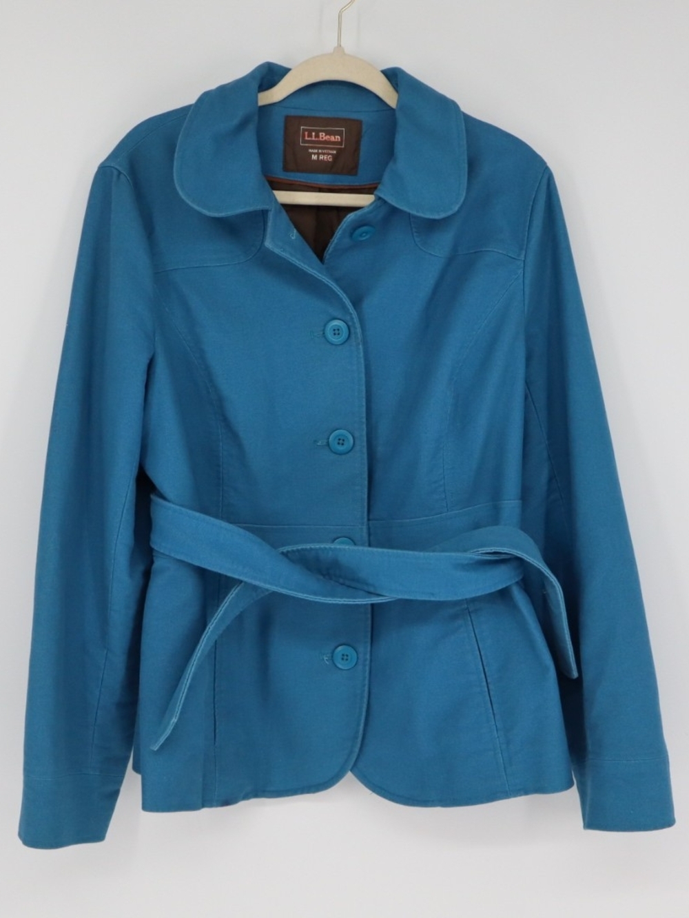 L.L.Bean Cumberland Jacket Women’s Mediim Regular Teal Blue Belted Cotton Trench